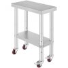 Inox ipari konyhaasztal kerekekkel 61x30x81 cm 150 kg teherbírású nagykonyhai rozsdamentes bútor