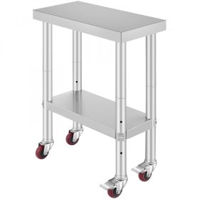   Inox ipari konyhaasztal kerekekkel 61x30x81 cm 150 kg teherbírású nagykonyhai rozsdamentes bútor munkaasztal