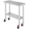 Inox industrial kitchen table with wheels 76x30x86 cm 150 kg load capacity large kitchen stainless furniture work table