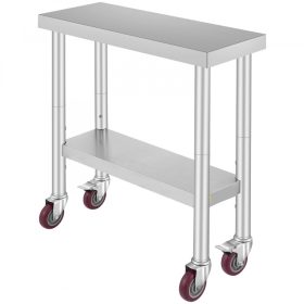   Inox ipari konyhaasztal kerekekkel 76x30x86 cm 150 kg teherbírású nagykonyhai rozsdamentes bútor munkaasztal