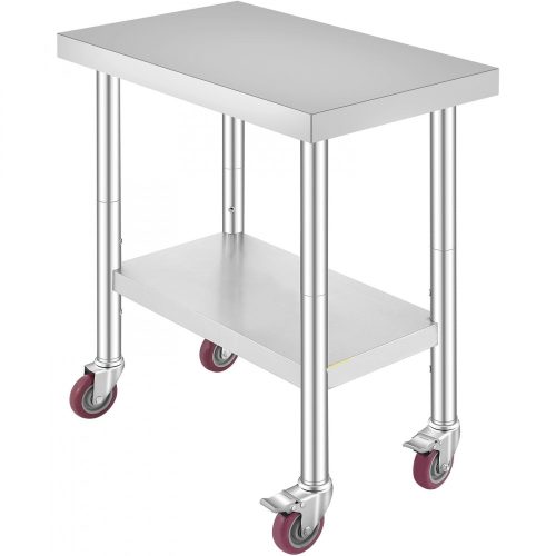 Inox ipari konyhaasztal kerekekkel 76x46x86 cm 100 kg teherbírású nagykonyhai rozsdamentes bútor