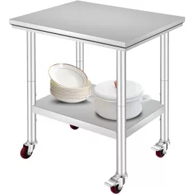 Inox ipari konyhaasztal kerekekkel 76x60x81 cm 130 kg teherbírású nagykonyhai rozsdamentes bútor