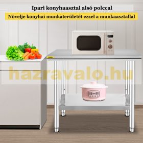   Inox ipari konyhaasztal 76x60x80 cm 150 kg teherbírású nagykonyhai rozsdamentes bútor munkaasztal