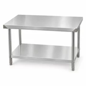 Inox munkaasztal 120×60 cm, rozsdamentes konyhai pult leesésvédő hátsó peremmel, SUS201 acélból