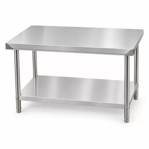 Inox munkaasztal 120×60 cm, rozsdamentes konyhai pult leesésvédő hátsó peremmel, SUS201 acélból