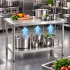Inox munkaasztal 120×60 cm, rozsdamentes konyhai pult leesésvédő hátsó peremmel, SUS201 acélból