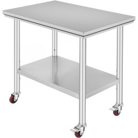   Inox ipari konyhaasztal kerekekkel 91x60x82 cm 160 kg teherbírású nagykonyhai rozsdamentes bútor munkaasztal