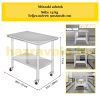 Inox industrial kitchen table with wheels 91x60x82 cm 160 kg load capacity large kitchen stainless steel furniture work table
