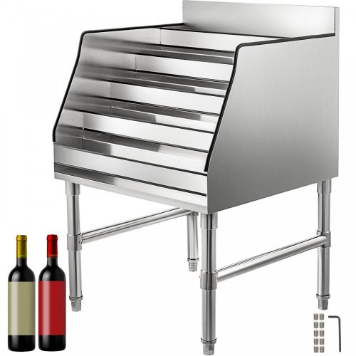 Inox bar stainless steel drink holder, cocktail counter 60x58x82 cm metal bottle stand 5 rows Speed ​​Rack