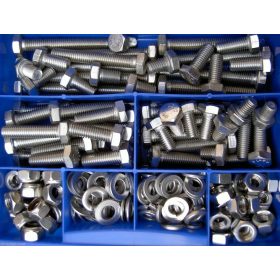   Rozsdamentes csavarkészlet M8 200 darab hatlapfejű csavar anya önzáró anya alátét saválló acél kivitel