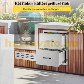   Beépíthető konyhai fiók kültéri rozsdamentes acél 2 fiókos szekrény 35x36x58 cm inox BBQ grill fiókrendszer