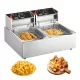 Rozsdamentes elektromos olajsütő inox dupla fritőz 20 literes 5000W 110-220V időzítővel