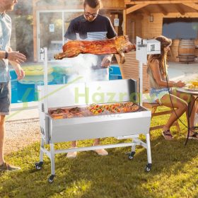   Elektromos malacsütő rozsdamentes acél forgónyárs 42W 61 kg teherbírás BBQ grill grillkocsi grillnyárs