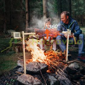   Malacsütő 117 cm rozsdamentes acél forgónyárs 52W BBQ grill grillkocsi 8 magasságban állítható grillnyárs