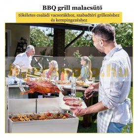   Malacsütő grill kerekekkel állítható magasságú nyárs rozsdamentes BBQ grill inox forgó nyárs