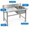 Inox ipari mosogató asztal 93x61x60 cm 1 mosogatómedencével nagykonyhai rozsdamentes bútor