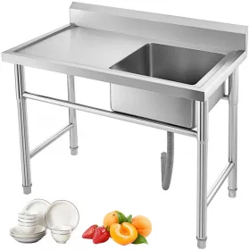   Inox ipari mosogató asztal munkafelülettel 100x60x91 cm 1 mosogatómedencével nagykonyhai rozsdamentes bútor