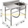 Inox industrial sink table with work surface 100x60x91 cm with 1 sink large kitchen stainless steel furniture