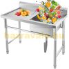Inox industrial sink table with work surface 100x60x91 cm with 1 sink large kitchen stainless steel furniture