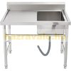Inox industrial sink table with work surface 100x60x91 cm with 1 sink large kitchen stainless steel furniture