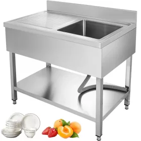   Inox ipari mosogató asztal munkafelülettel 100x60x93 cm 1 mosogatómedencével nagykonyhai rozsdamentes bútor