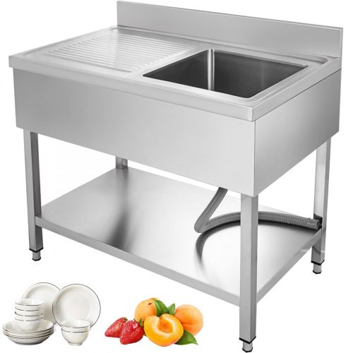 Inox ipari mosogató asztal munkafelülettel 100x60x93 cm 1 mosogatómedencével nagykonyhai rozsdamente