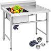 Inox industrial sink table with work surface 100x61x95 cm with 1 sink large kitchen stainless steel furniture