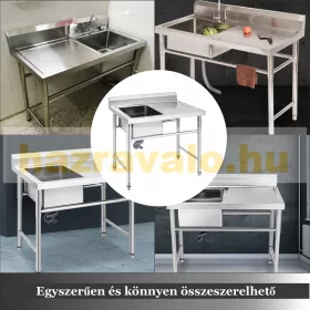   Inox ipari mosogató asztal munkafelülettel 100x61x95 cm 1 mosogatómedencével nagykonyhai rozsdamentes bútor