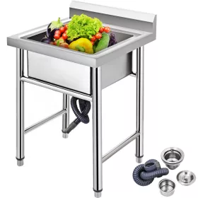   Inox ipari mosogató asztal 93x61x60 cm 1 mosogatómedencével nagykonyhai rozsdamentes bútor