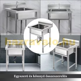   Inox ipari mosogató asztal 93x61x60 cm 1 mosogatómedencével nagykonyhai rozsdamentes bútor