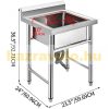 Inox industrial sink table 93x61x60 cm with 1 sink large kitchen stainless steel furniture