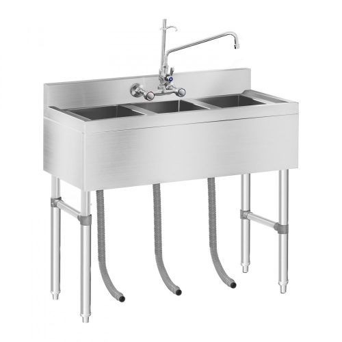 Inox ipari mosogató asztal 3 medencével 100x50x97 cm nagykonyhai rozsdamentes bútor