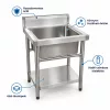 Inox ipari mosogató asztal 93x61x60 cm 1 mosogatómedencével nagykonyhai rozsdamentes bútor