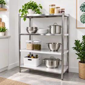 Inox polc 120x50x155 rozsdamentes kohyhai tároló saválló anyagból négyszintes