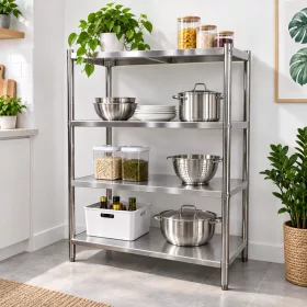 Inox polc 120x50x155 rozsdamentes kohyhai tároló saválló anyagból négyszintes