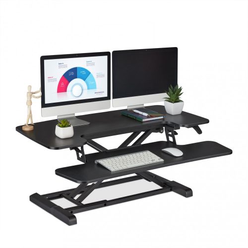 Desk platform 88x59 cm desk-mounted stand for standing and sitting work black monitor and keyboard shelf