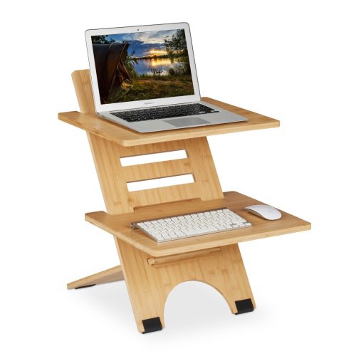 Desk platform bamboo desk stand laptop stand for standing work