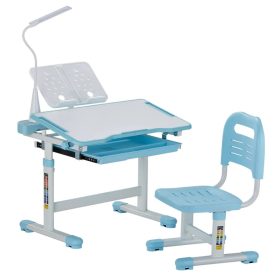   Állítható magasságú gyerekszoba íróasztal székkel kék színben, beépített asztali lámpával