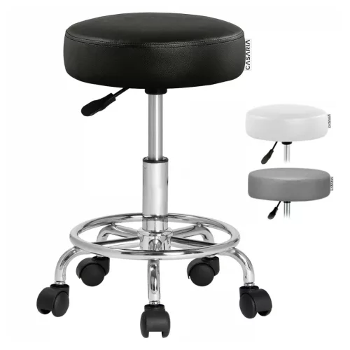 Gurulós szék fekete műbőr kárpittal és lábtartóval 360° forgatható, magasságállítható forgószék