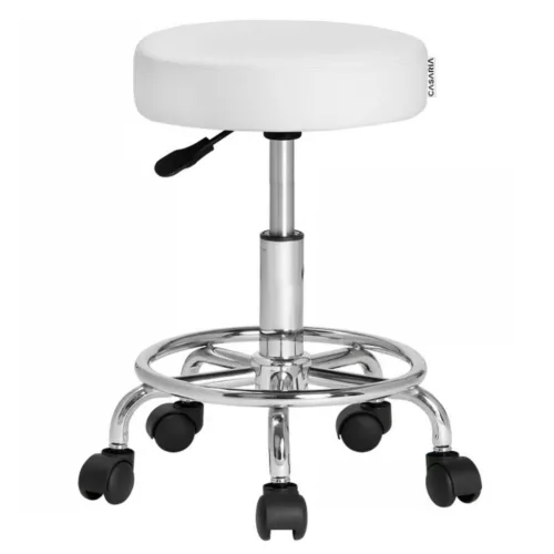 Gurulós szék fehér műbőr kárpittal és lábtartóval 360° forgatható, magasságállítható forgószék