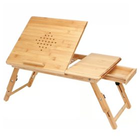   Állítható bambusz laptopasztal szellőzőnyílásokkal és fiókkal 55x35 cm összecsukható asztal