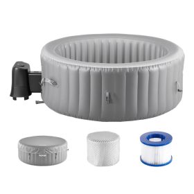   Felfújható jacuzzi 4-6 fő részére 208x66 cm kerek, hordozható 130 nyugtató fúvókával PVC kültéri jakuzzi, szürke