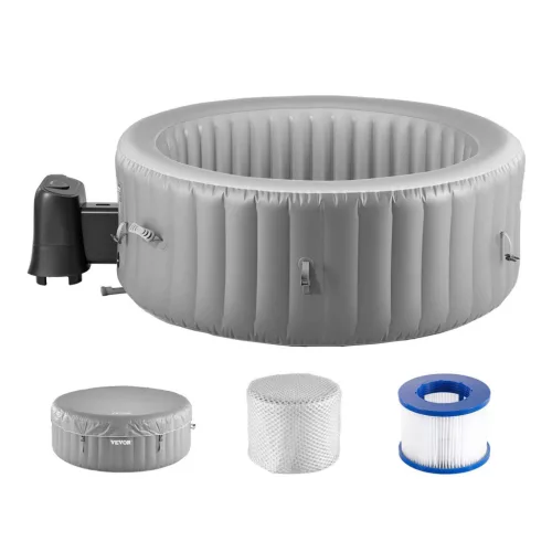 Felfújható jacuzzi 4-6 fő részére 208x66 cm kerek, hordozható 130 nyugtató fúvókával PVC kültéri jakuzzi, szürke