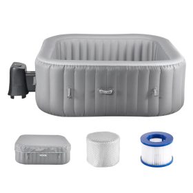   Felfújható jacuzzi 4-6 fő részére 185x66 cm, négyzet alakú, hordozható PVC kültéri jakuzzi 130 nyugtató fúvókával, szűrővel