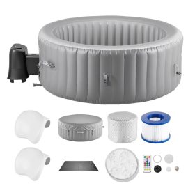   Felfújható jakuzzi 6-8 személy részére 240x66 cm kerek, hordozható otthoni jacuzzi 130 masszázsfúvókával, LED világítással