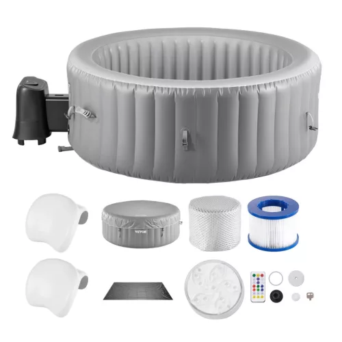 Felfújható jakuzzi 6-8 személy részére 240x66 cm kerek, hordozható otthoni jacuzzi 130 masszázsfúvókával, LED világítással
