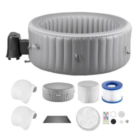   Felfújható jakuzzi 4-6 személy részére 208x66 cm kerek, hordozható otthoni jakuzzi 130 masszázsfúvókával, LED világítással