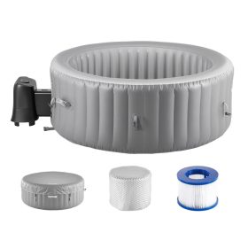   Felfújható jacuzzi 2-4 fő részére 180x66 cm, kerek hordozható 110 fúvókával, szűrővel PVC kültéri jakuzzi, szürke