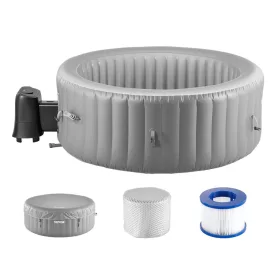   Felfújható jacuzzi 2-4 fő részére 180x66 cm, kerek hordozható 110 fúvókával, szűrővel PVC kültéri jakuzzi, szürke