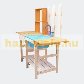   Gyerek kültéri konyha fából gyermek kültéri játszókonyha polccal mosogatóval